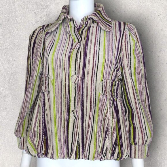 Nuvula Corduroy Cropped Artsy Striped Bubble Jacket Multicolor Women's Medium - Picture 3 of 5